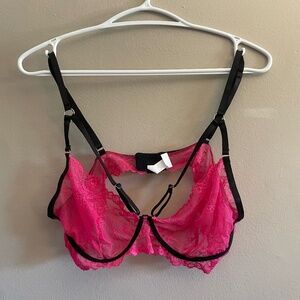 Hot Pink & Black Sexy Lace Strappy Bralette